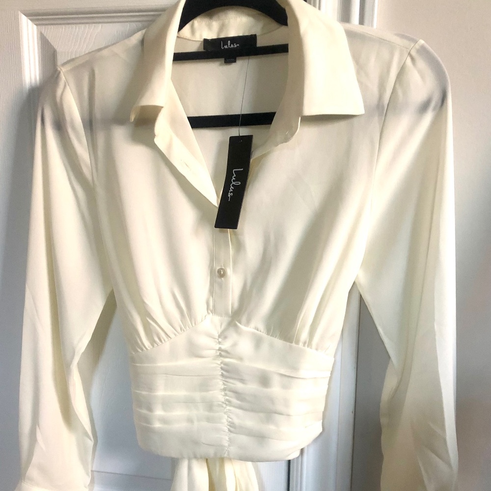 tie-back off-white/cream blouse